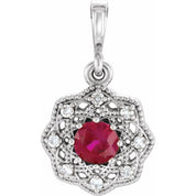 14K White Natural Ruby & .06 CTW Natural Diamond Halo-Style Pendant
