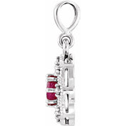 14K White Natural Ruby & .06 CTW Natural Diamond Halo-Style Pendant