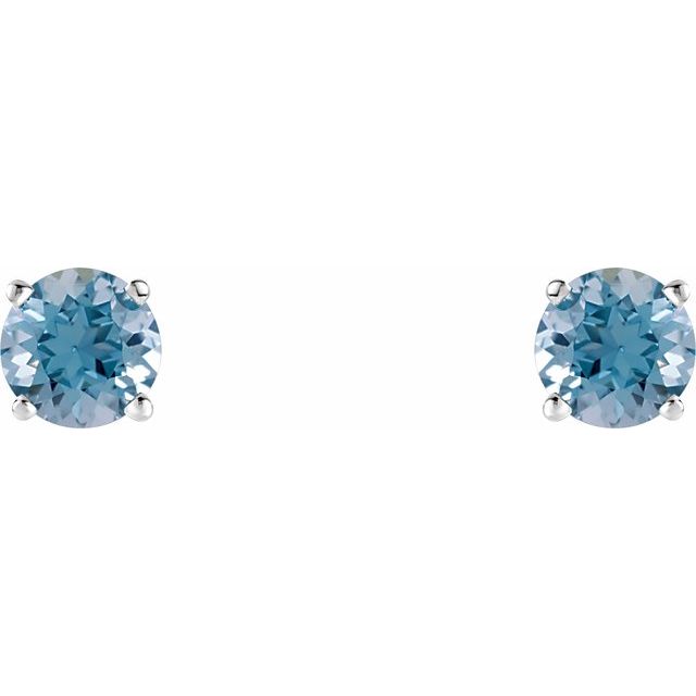 14K White 5 mm Natural Aquamarine Stud Earrings