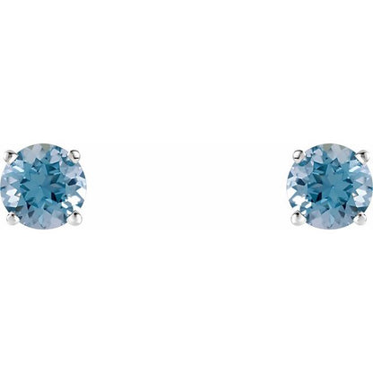 14K White 5 mm Natural Aquamarine Stud Earrings