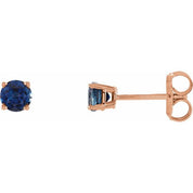 14K Rose 4 mm Natural Blue Sapphire Stud Earrings