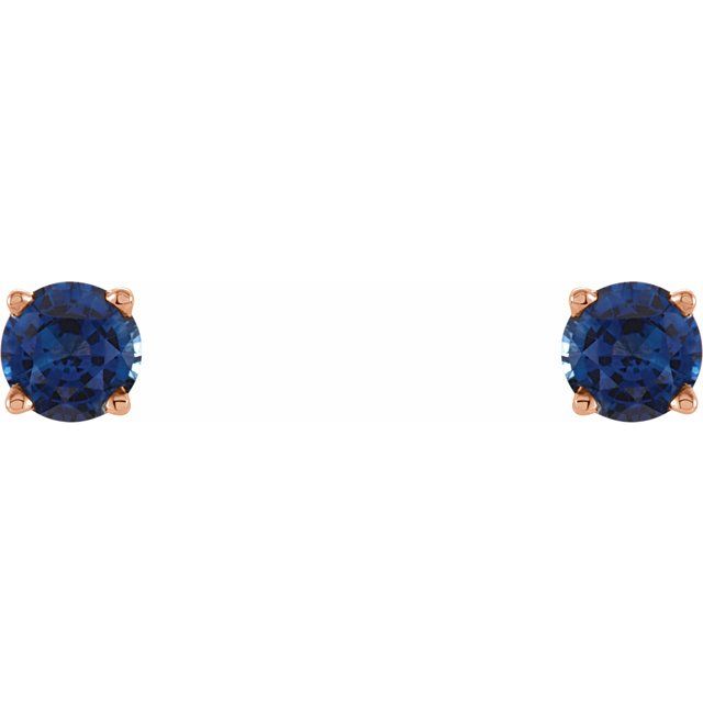 14K Rose 4 mm Natural Blue Sapphire Stud Earrings