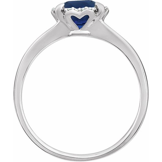 14K White Lab-Grown Blue Sapphire & .05 CTW Natural Diamond Ring