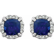 14K White Lab-Grown Blue Sapphire & 1/10 CTW Natural Diamond Earrings