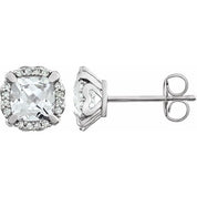 14K White Lab-Grown White Sapphire & 1/10 CTW Natural Diamond Earrings