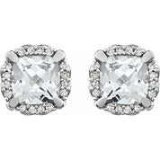 14K White Lab-Grown White Sapphire & 1/10 CTW Natural Diamond Earrings