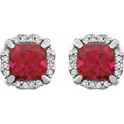 14K White Lab-Grown Ruby & 1/10 CTW Natural Diamond Earrings