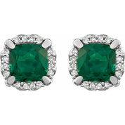 14K White Lab-Grown Emerald & 1/10 CTW Natural Diamond Earrings