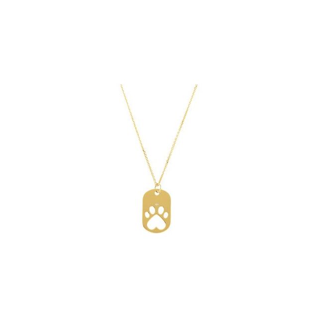 14K Yellow .025 CT Natural Diamond Dog Tag 18" Necklace