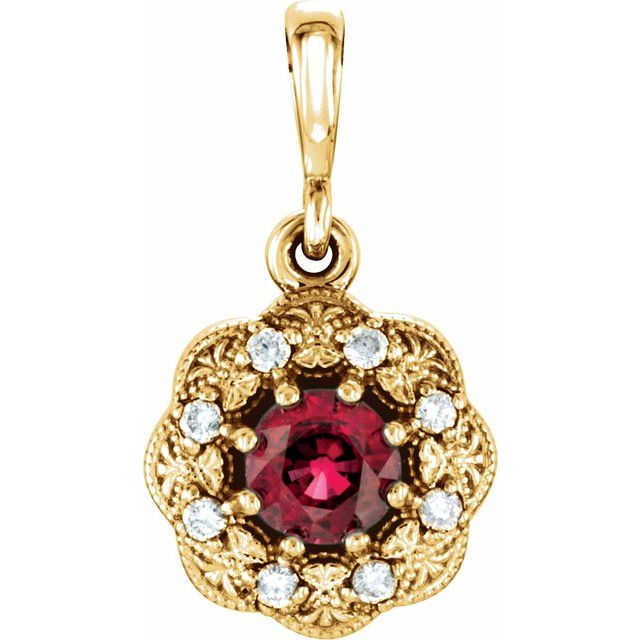 14K Yellow Natural Ruby & .06 CTW Natural Diamond Pendant