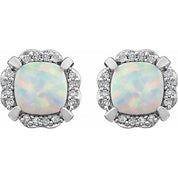 14K White Lab-Grown Opal & 1/10 CTW Natural Diamond Earrings