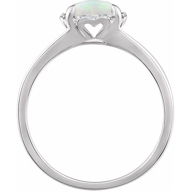 14K White Lab-Grown Opal & .05 CTW Natural Diamond Ring