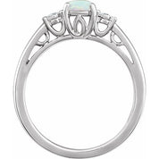 14K White Lab-Grown Opal & .04 CTW Natural Diamond Ring