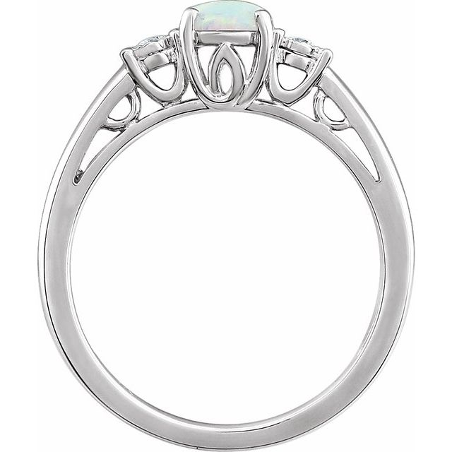 14K White Lab-Grown Opal & .04 CTW Natural Diamond Ring
