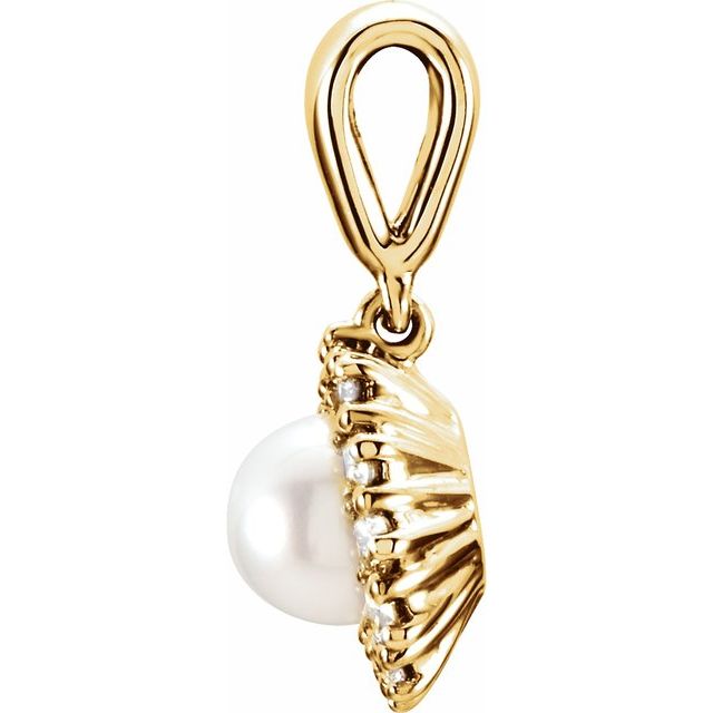 14K Yellow Cultured White Freshwater Pearl & 1/3 CTW Natural Diamond Pendant