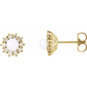 14K Yellow Cultured White Freshwater Pearl & 1/4 CTW Natural Diamond Earrings