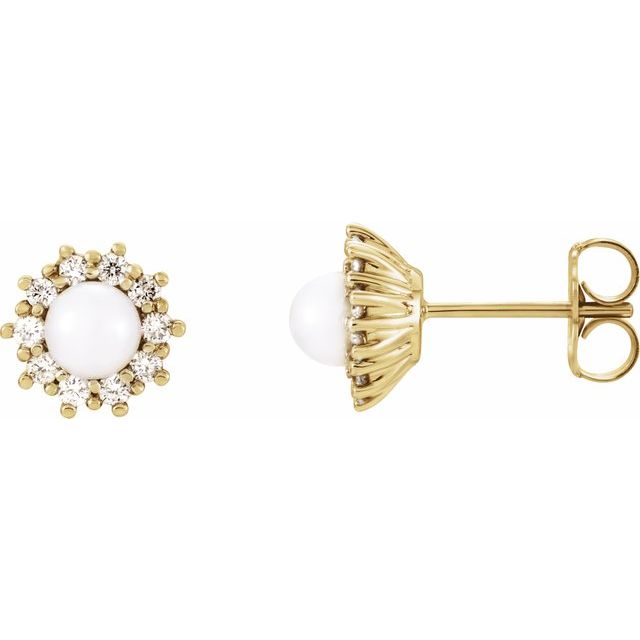 14K Yellow Cultured White Freshwater Pearl & 1/4 CTW Natural Diamond Earrings