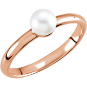 14K Rose 5.5-6 mm Cultured White Freshwater Pearl Ring