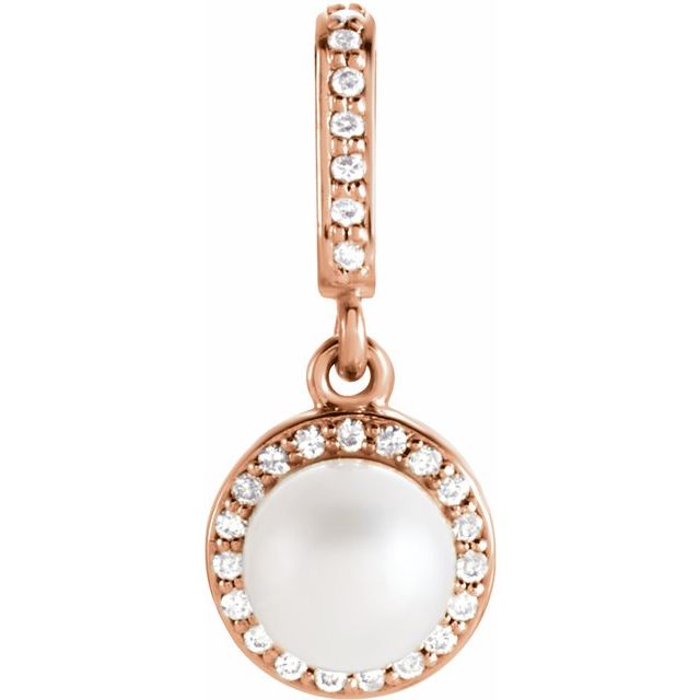 14K Rose Cultured White Freshwater Pearl & .06 CTW Natural Diamond Pendant by Brand Name