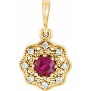 14K Yellow Natural Ruby & .06 CTW Natural Diamond Halo-Style Pendant