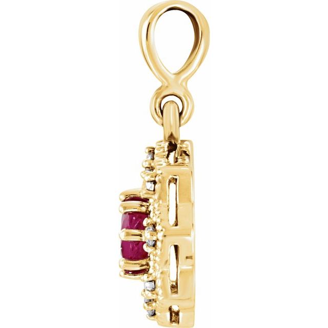 14K Yellow Natural Ruby & .06 CTW Natural Diamond Halo-Style Pendant