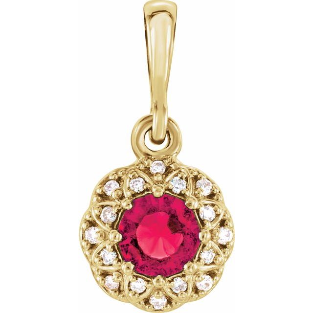 14K Yellow Natural Ruby & .04 CTW Natural Diamond Halo-Style Pendant