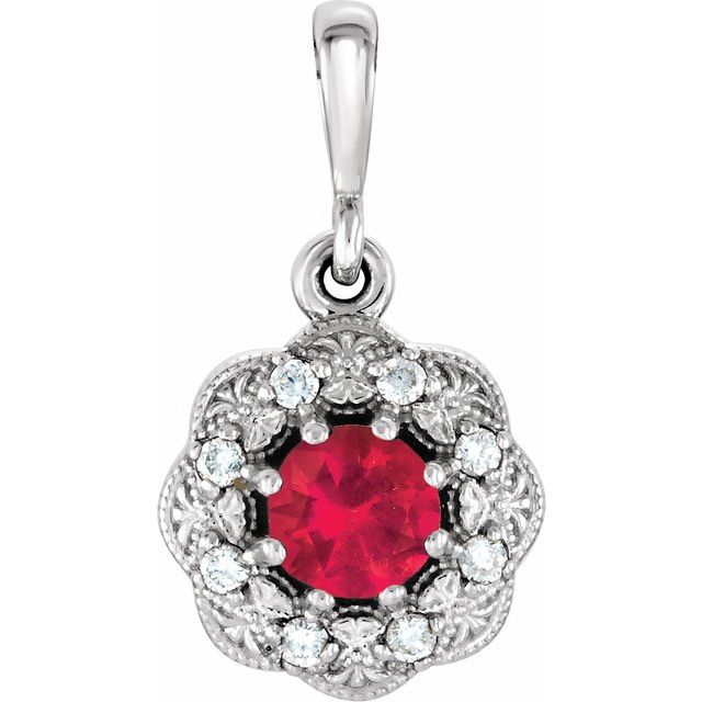 14K White Natural Ruby & .06 CTW Natural Diamond Pendant