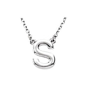 14K Gold Block Font Initial Necklace 16" in Rose Yellow & White
