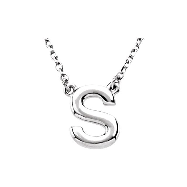 14K Gold Block Font Initial Necklace 16" in Rose Yellow & White
