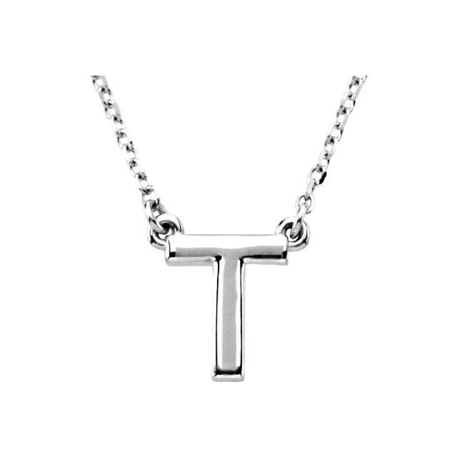 14K Gold Block Font Initial Necklace 16" in Rose Yellow & White