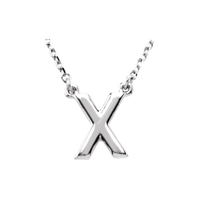 14K Gold Block Font Initial Necklace 16" in Rose Yellow & White
