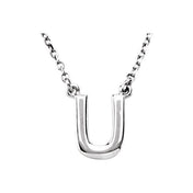 14K Gold Block Font Initial Necklace 16" in Rose Yellow & White