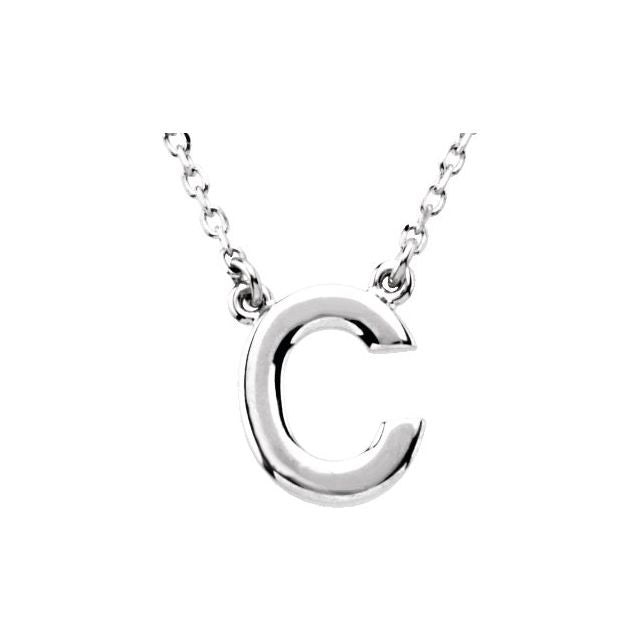 14K Gold Block Font Initial Necklace 16" in Rose Yellow & White