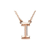 14K Gold Block Font Initial Necklace 16" in Rose Yellow & White