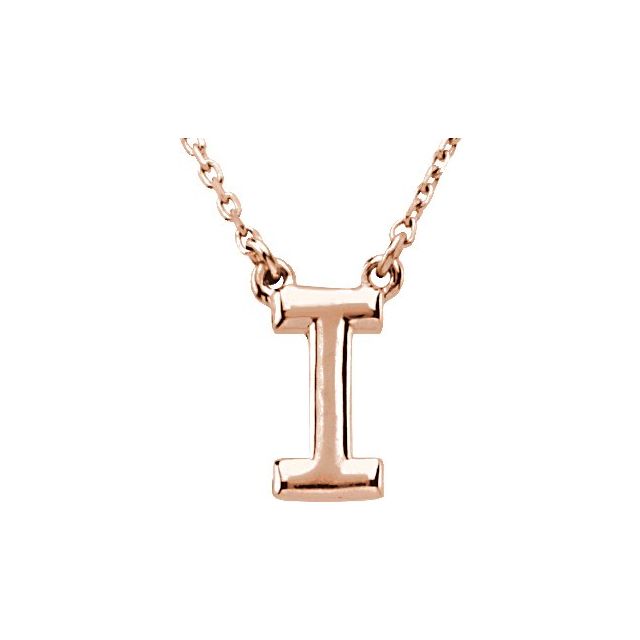 14K Gold Block Font Initial Necklace 16" in Rose Yellow & White