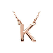 14K Gold Block Font Initial Necklace 16" in Rose Yellow & White