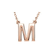14K Gold Block Font Initial Necklace 16" in Rose Yellow & White