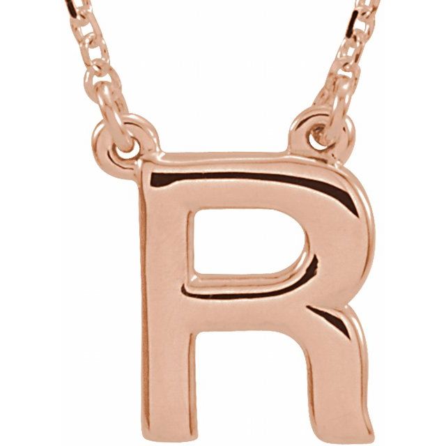 14K Gold Block Font Initial Necklace 16" in Rose Yellow & White