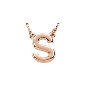 14K Gold Block Font Initial Necklace 16" in Rose Yellow & White