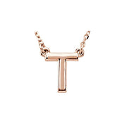 14K Gold Block Font Initial Necklace 16" in Rose Yellow & White
