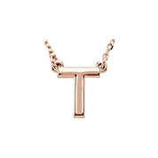 14K Gold Block Font Initial Necklace 16" in Rose Yellow & White