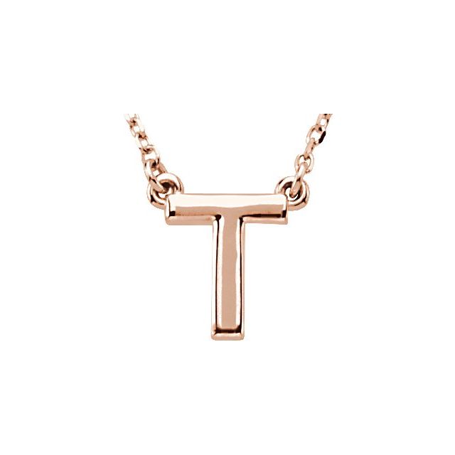 14K Gold Block Font Initial Necklace 16" in Rose Yellow & White