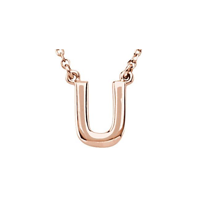 14K Gold Block Font Initial Necklace 16" in Rose Yellow & White