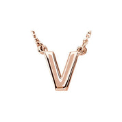 14K Gold Block Font Initial Necklace 16" in Rose Yellow & White