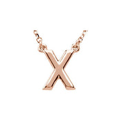 14K Gold Block Font Initial Necklace 16" in Rose Yellow & White
