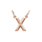 14K Gold Block Font Initial Necklace 16" in Rose Yellow & White