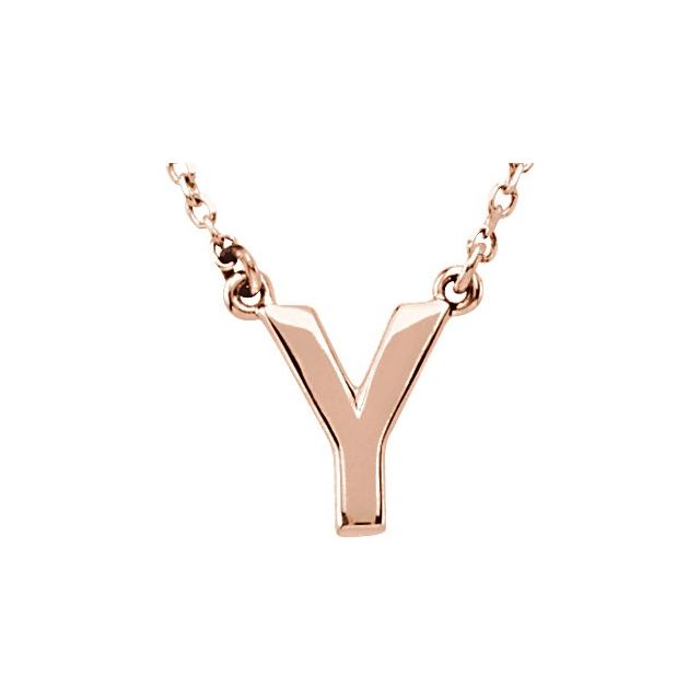 14K Gold Block Font Initial Necklace 16" in Rose Yellow & White