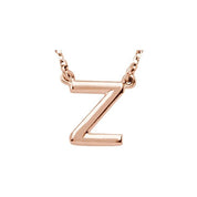 14K Gold Block Font Initial Necklace 16" in Rose Yellow & White