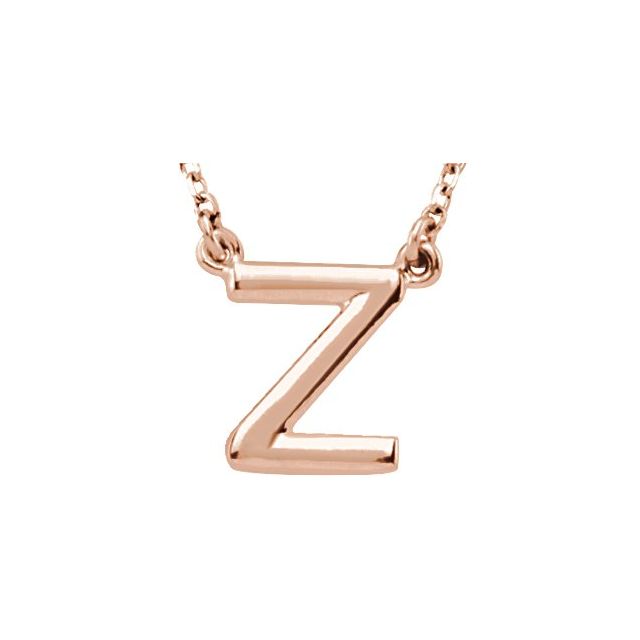14K Gold Block Font Initial Necklace 16" in Rose Yellow & White