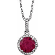 Sterling Silver Lab-Grown Ruby & .01 CTW Natural Diamond 18" Necklace